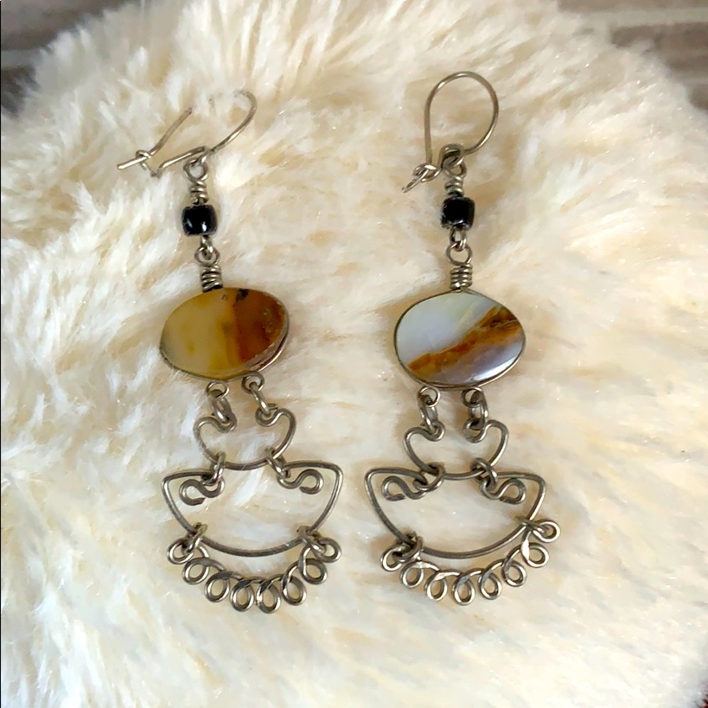 Vintage marble metallic hanging earrings